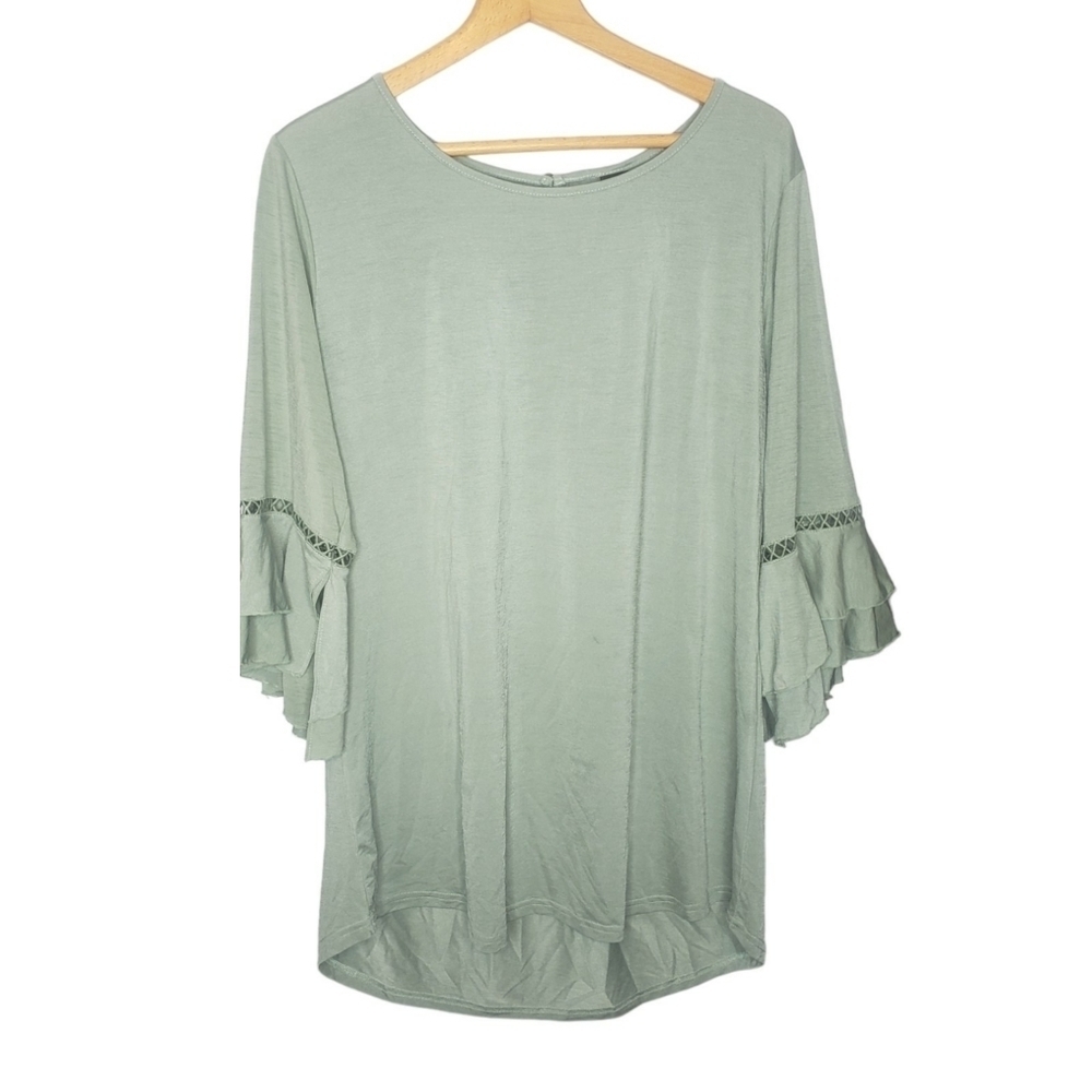 Lildy green crochet knitted boho bell sleeve tunic dress size xl
